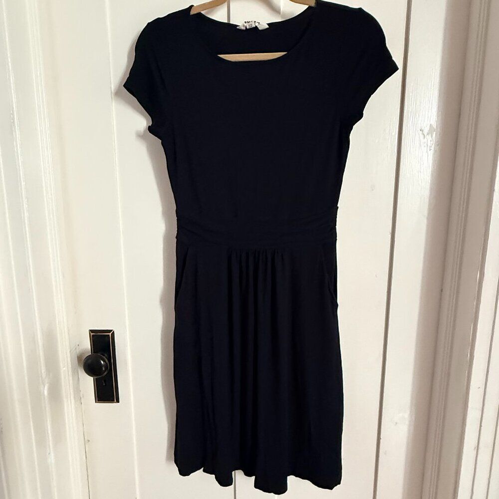 Boden Black Viscose Jersey Midi Dress, UK 8R / US 4R, Fit & Flare, Short Sleeve